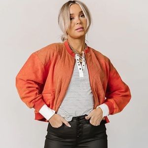 Orange Quilted Fleece Bomber Jacket size Large